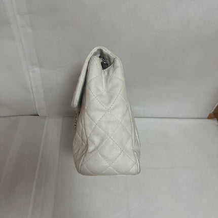 Chanel Classic Flap Maxi White Caviar Leather Silver-tone Hardware Giant CC Logo