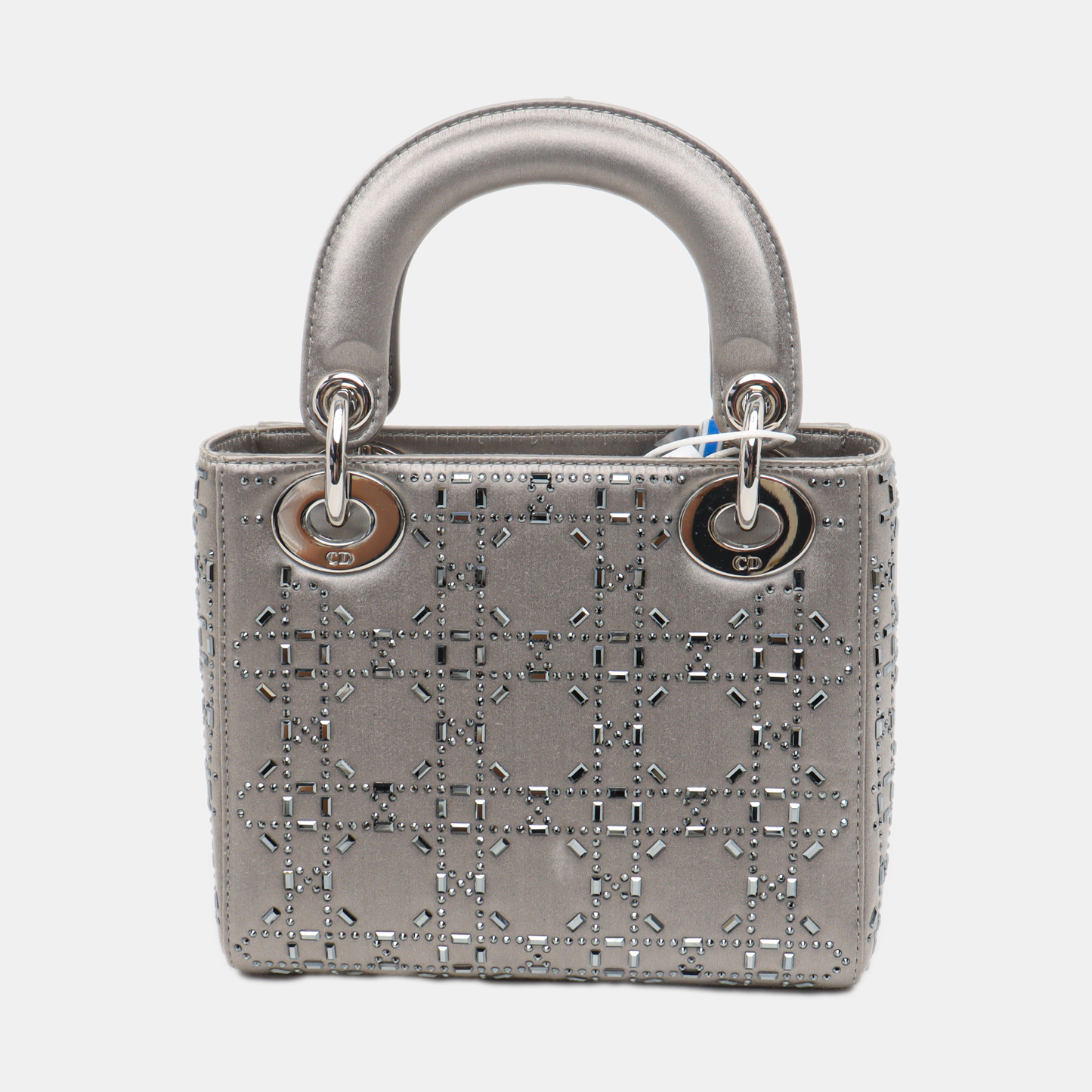 Lady Dior Mini Grey Silk with Crystals Silver Hardware