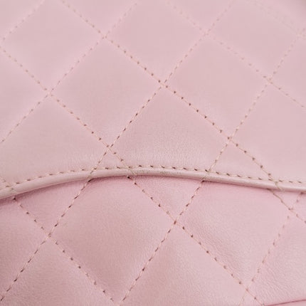 Chanel Cambon Clutch Shoulder Bag Pink Calfskin Leather Black Strap