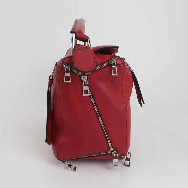 Loewe Puzzle Medium Red Leather with Zipper Crossbody Bag