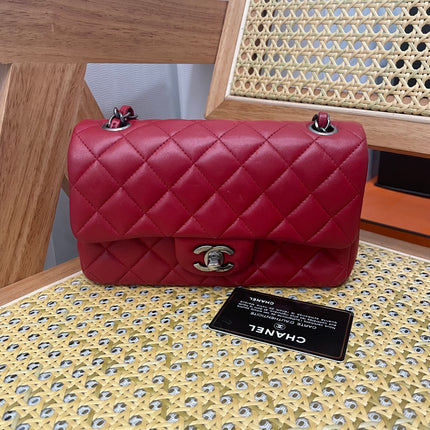 Chanel Classic Flap Mini 2014 Red Lambskin Leather Silver Hardwarei
