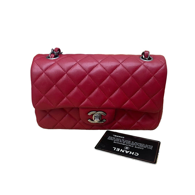 Chanel Classic Flap Mini 2014 Red Lambskin Leather Silver Hardwarei-Luxbags