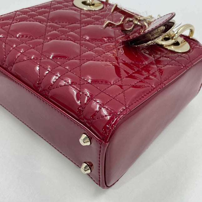 Lady Dior Mini Handbag Burgundy Red Patent Leather Gold-tone Chain Strap 2020 Suede Interior