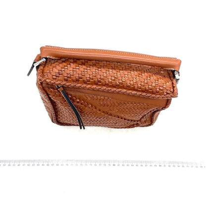 Loewe Puzzle Small Leather Woven Braided Tan Brown Crossbody Bag