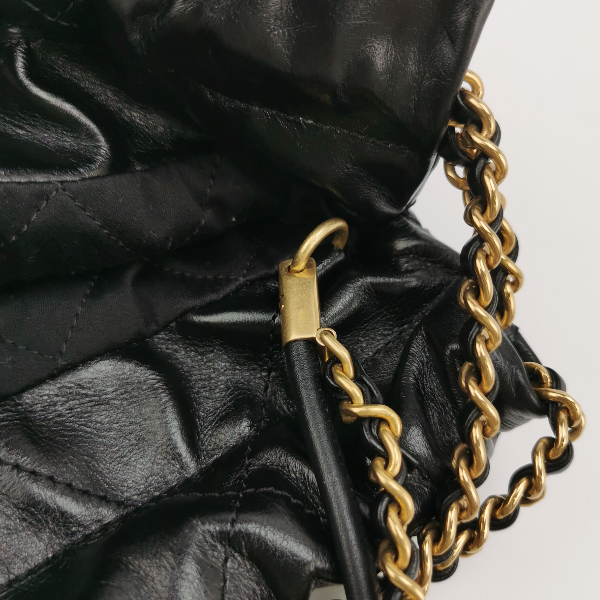 Sold Chanel 22 Hobo Bag Mini Shiny Calfskin Leather Black with Gold-tone Hardware