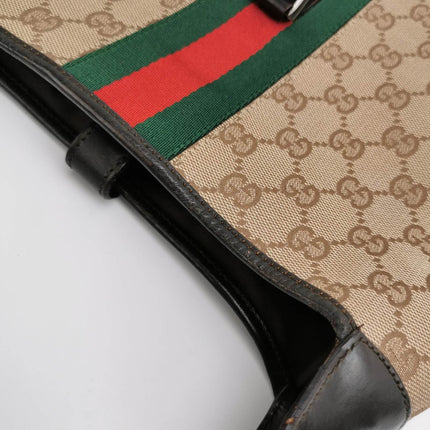 Sold Gucci Jackie Vintage Medium Monogram Canvas Black Leather Shoulder Bag