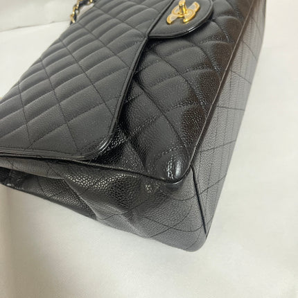Chanel Classic Flap Maxi Black Caviar Leather Single Flap with Gold Hardware