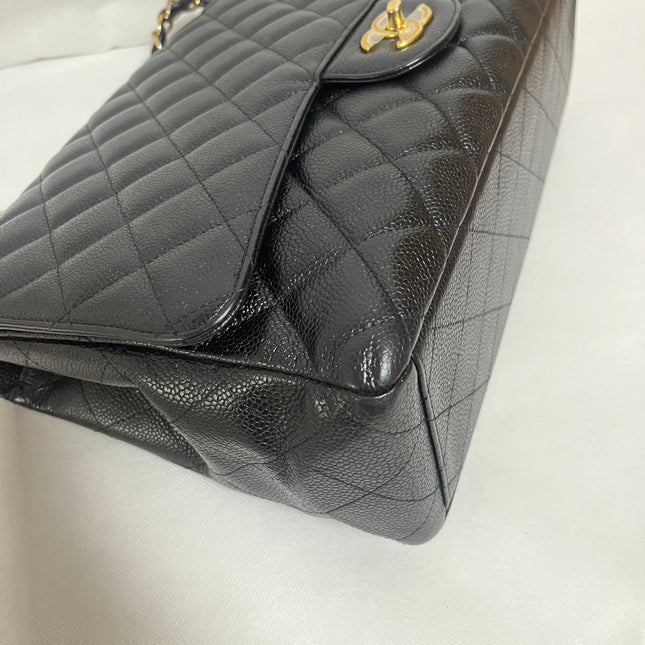 Chanel Classic Flap Maxi Black Caviar Leather Single Flap with Gold Hardware