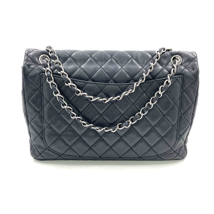 Chanel Classic Flap Maxi Black Soft Caviar Leather Silver-tone Hardware Giant CC Logo