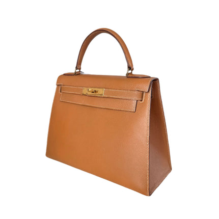 Hermes Kelly 28 Sellier Brown Gold Epsom Leather Gold Hardware 1985