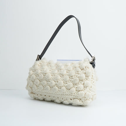 Sold Fendi Baguette Bag White Wool Pompom Shoulder Bag
