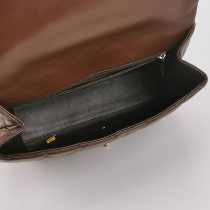 Chanel Vintage Top Handle Kelly Flap Bag Brown lambskin leather