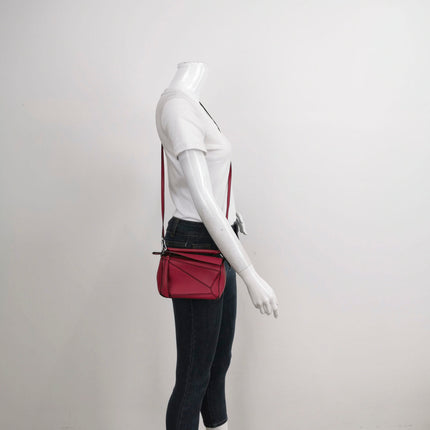 Sold Loewe Puzzle Mini Red Calfskin Leather Crossbody Bag