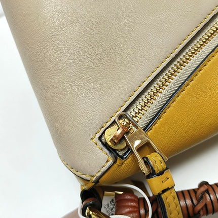 Loewe Puzzle Small Tricolor Tan Yellow Grey Braided Handle Crossbody Bag