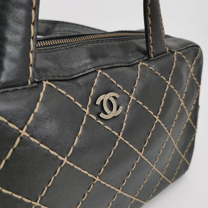 Sold Chanel Surpique Zip Around Satchel Black Quilted Wild Stitch Leather Large