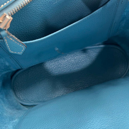 Hermès Taurillon Clemence Good News 28 PM Blue Jeans Hobo Crossbody Bag