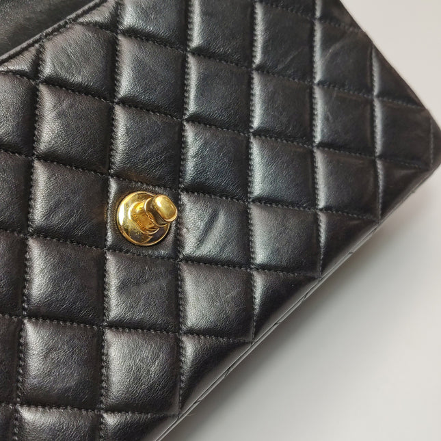 Chanel Double Sided Small Classic Flap Black Lambskin Leather 24k Gold Hardware, 1996-1997