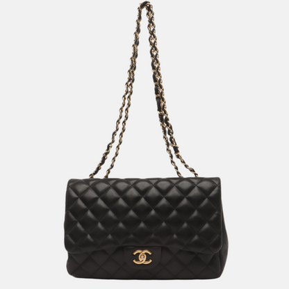 Chanel Classic Flap Jumbo Black Lambskin Leather Single Flap with Gold Hardware, 2010-2011-Luxbags