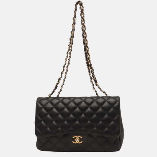 Chanel Classic Flap Jumbo Black Lambskin Leather Single Flap with Gold Hardware, 2010-2011-Luxbags