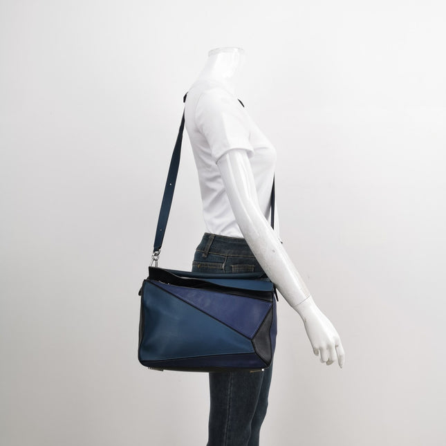 Loewe Puzzle Medium Multicolor Navy Calfskin leather bag