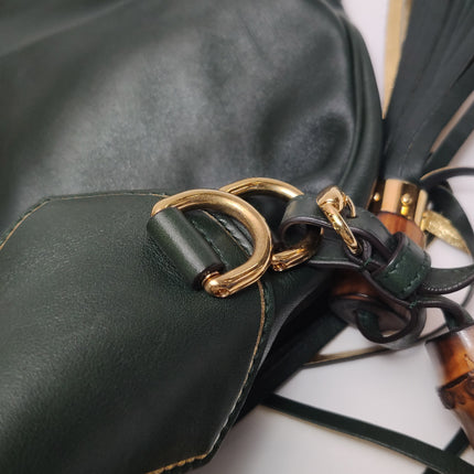 Gucci Jackie Soft Medium Green Leather Shoulder Bag With Strap