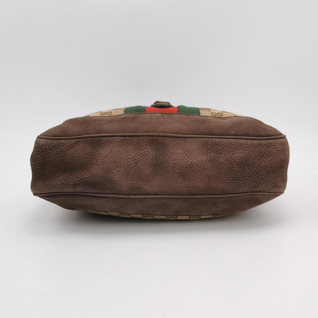 Gucci Jackie 1961 Soft Medium Brown Suede Leather and Monogram Web
