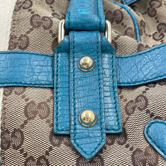 Gucci Horsebit Boston Bowling Handbag Monogram Canvas Blue Leather