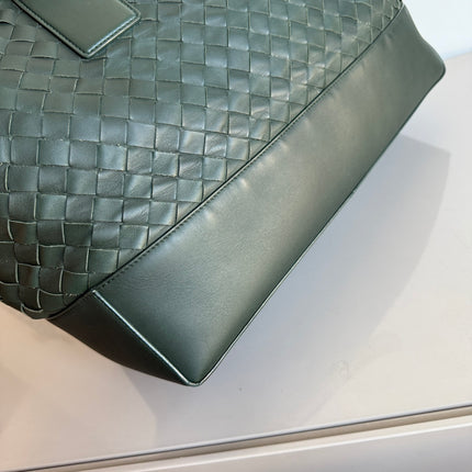 Bottega Veneta New Cabat Medium Intreccio Leather Tote Bag Dark Forest Green