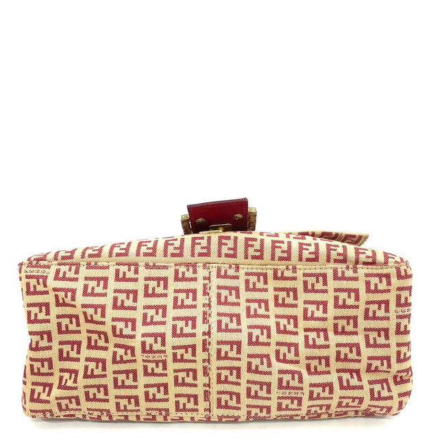 Fendi Mamma Baguette Red Classic Zucchino Monogram Shoulder Bag