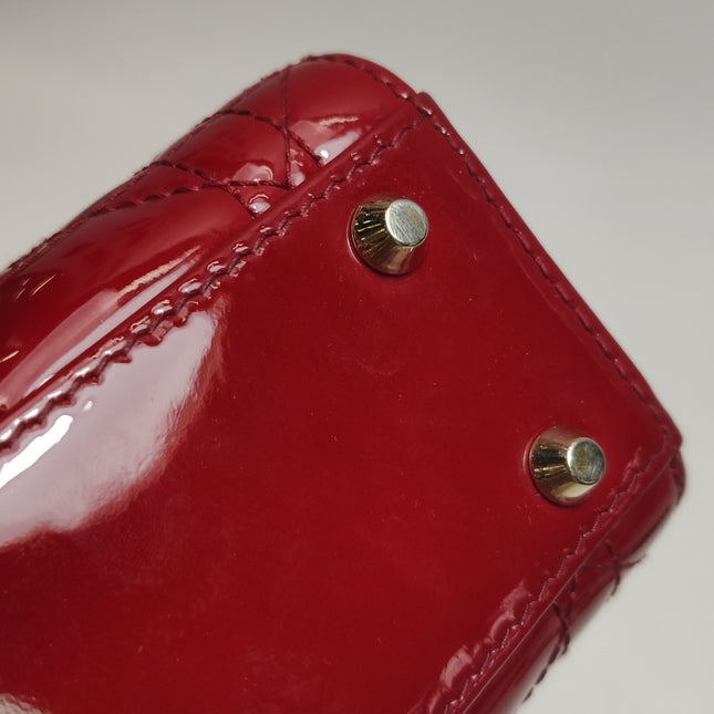 Lady Dior Mini 2019 Red Burgundy Patent Leather Gold Hardware Suede Interior Chain Strap