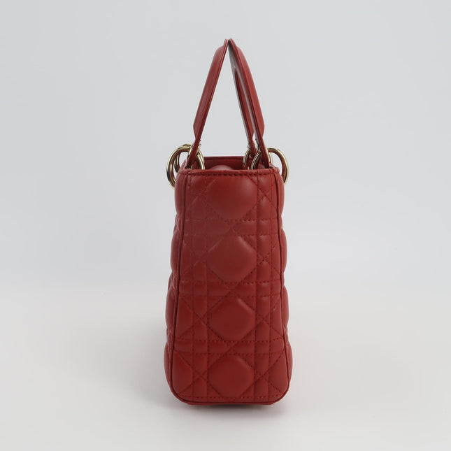 Lady Dior Small My Abcdior Red Lambskin Cannage Leather Gold Hardware