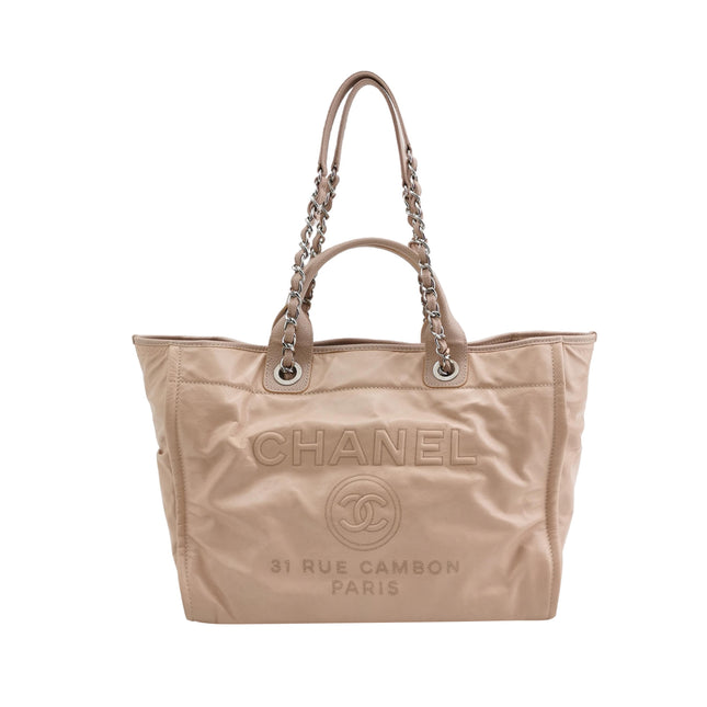 Chanel Deauville Tote Medium Pink Leather Top Handle Leather Chain Straps-Luxbags