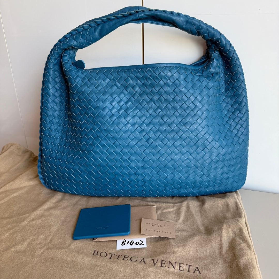 Bottega Veneta Veneta Hobo Medium Blue Intrecciato Leather Bag 47cm-Luxbags