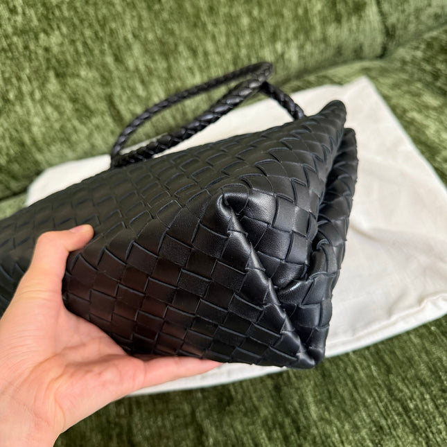 Bottega Veneta Andiamo Medium Black Intrecciato Leather Handbag