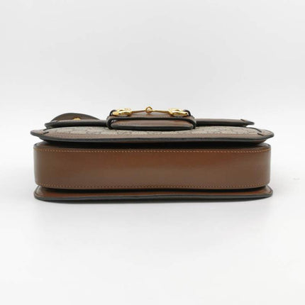 Gucci 1955 Horsebit Bag Small Brown Leather and GG Monogram Canvas