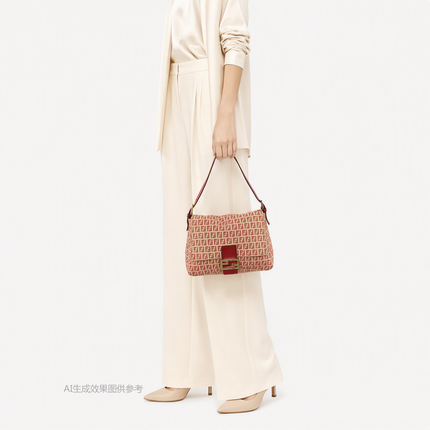 Fendi Mamma Baguette Red Classic Zucchino Monogram Shoulder Bag