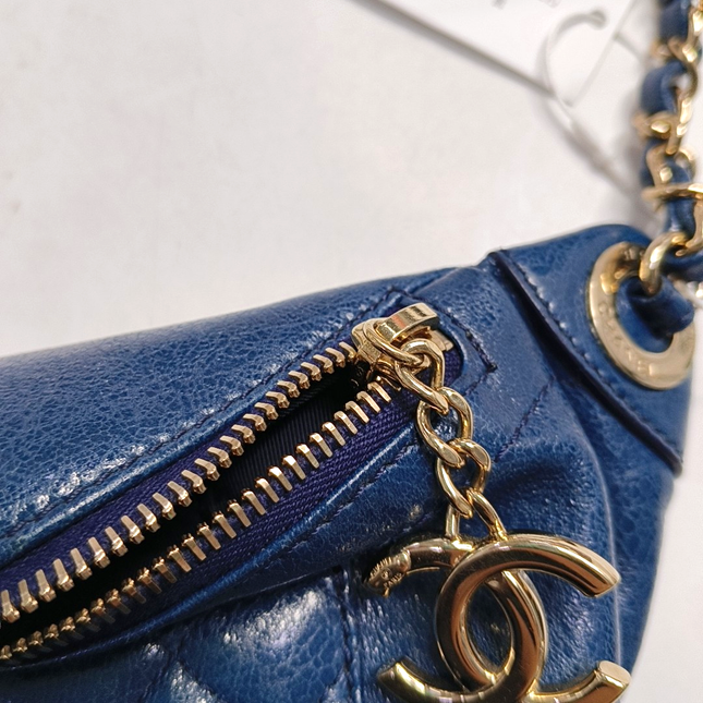 Chanel Belt Bag Navy Shiny Calfskin Skin Leather Gold-tone Hardware