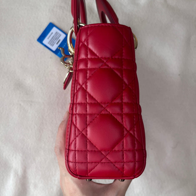 Sold Lady Dior Red Mini handbag Cannage Leather with strap