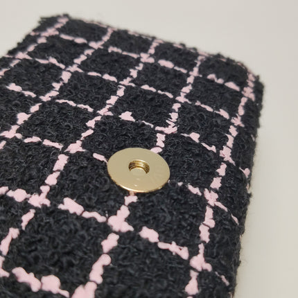 Chanel Mini Rectangular Tweed Flap Bag Black Pink Camellia Single Chain Crossbody