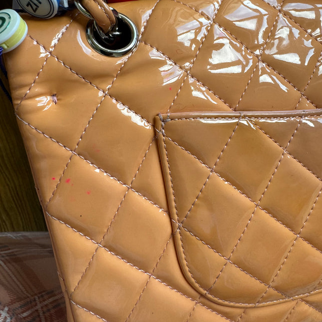 Chanel Classic Flap Medium Pink Orange Patent Leather Silver HW, 2012-2013