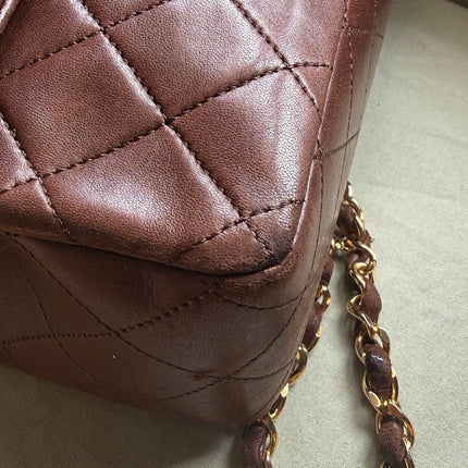 Chanel Classic Flap Rare Vintage Medium Brown Lambskin Leather 24k Gold Hardware 1989-1991