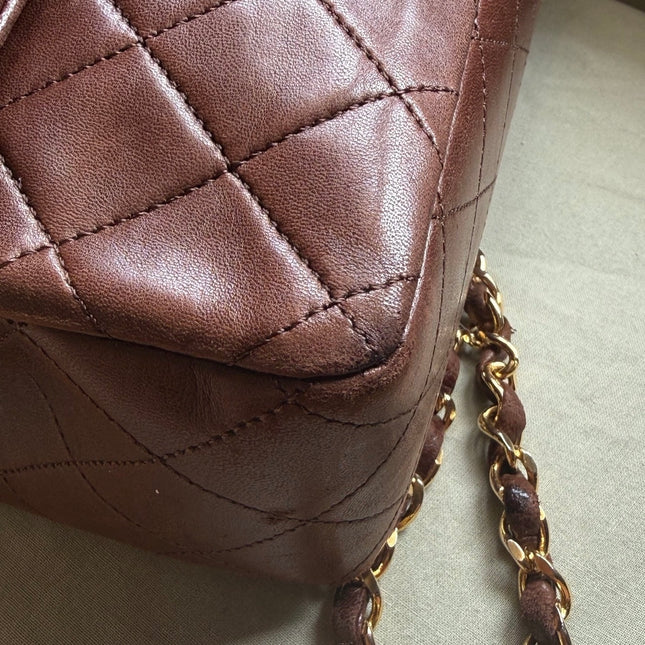 Chanel Classic Flap Rare Vintage Medium Brown Lambskin Leather 24k Gold Hardware 1989-1991