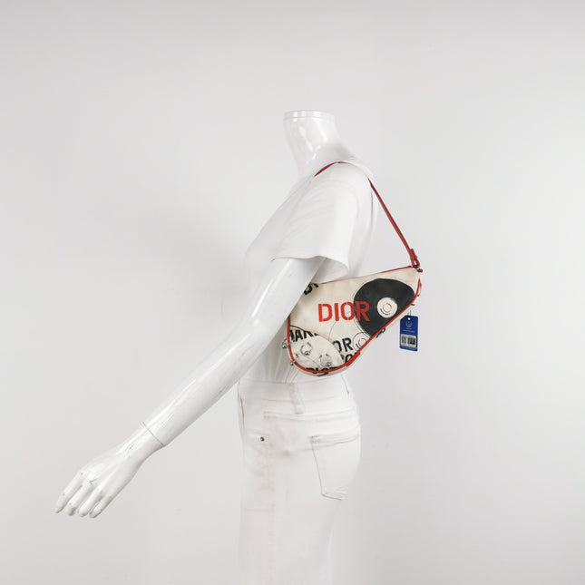 Dior Saddle Mini Classic Hardcore by John Galliano White Canvas Silver Hardware