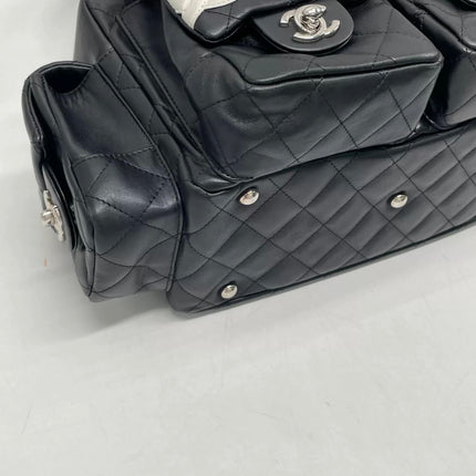 Chanel Cambon Multi-pocket Ligne Reporter Bag Medium Black Calfskin Leather