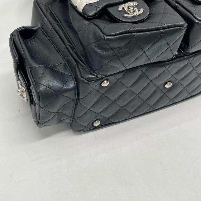 Chanel Cambon Multi-pocket Ligne Reporter Bag Medium Black Calfskin Leather