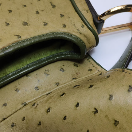Dior Vintage Double Saddle Green Ostrich Leather Gold Hardware