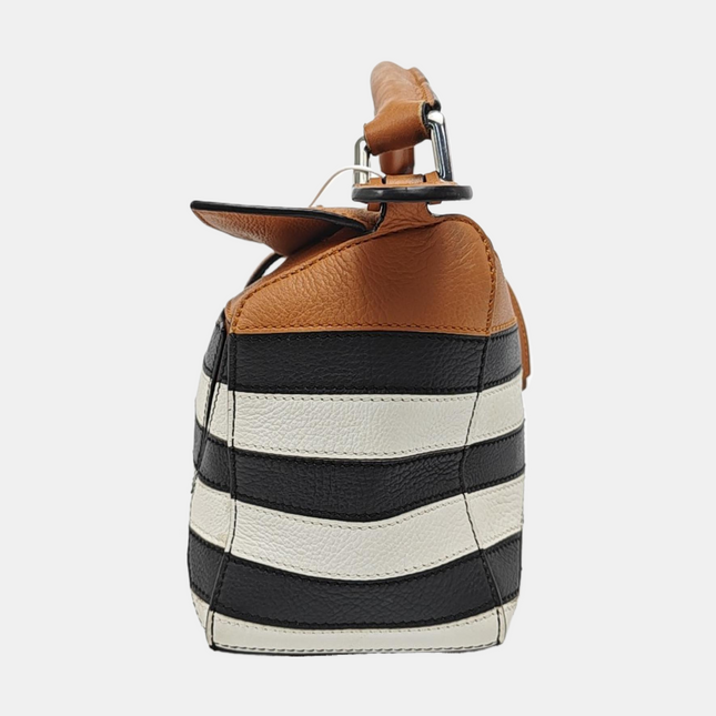 Loewe Puzzle Small Black White Brown Stripes Crossbody Bag 2019