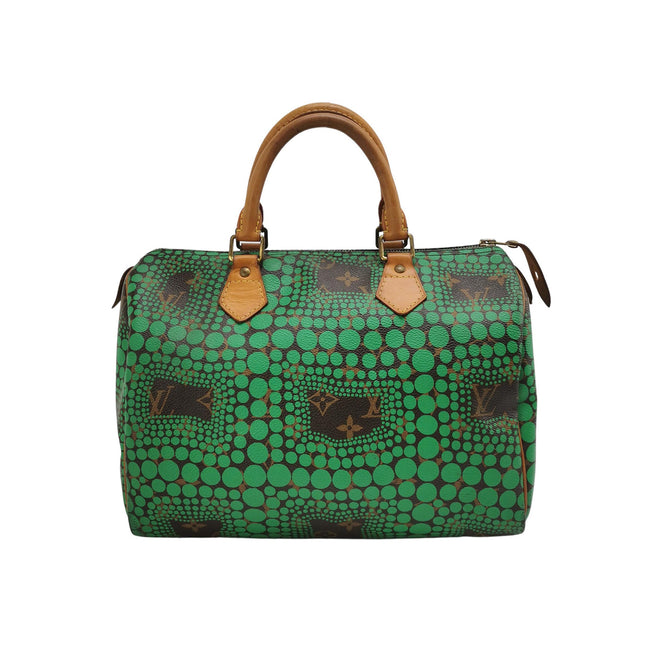Louis Vuitton Kusama Town Speedy 30 Green Top Handle Bag-Luxbags