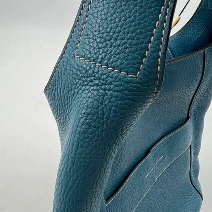 Hermès Taurillon Clemence Good News 28 PM Blue Jeans Hobo Crossbody Bag