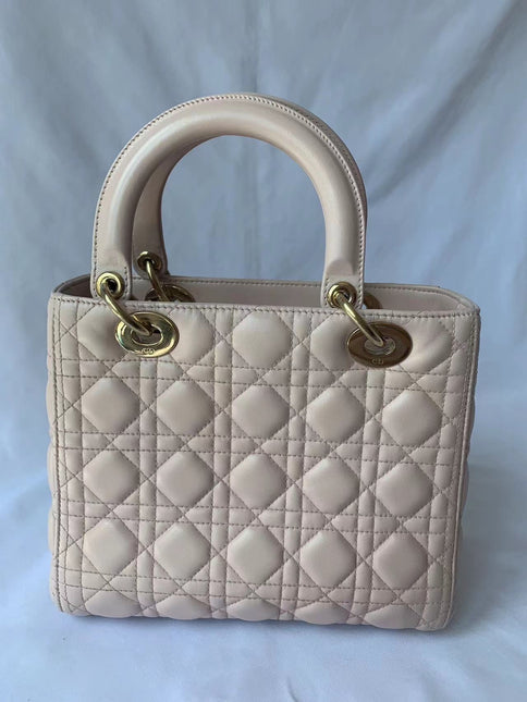 Sold Lady Dior Pink Cannage Leather Medium